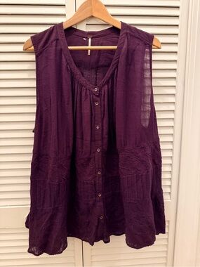 Free People Sleeveless Button-Front Tunic in Plum